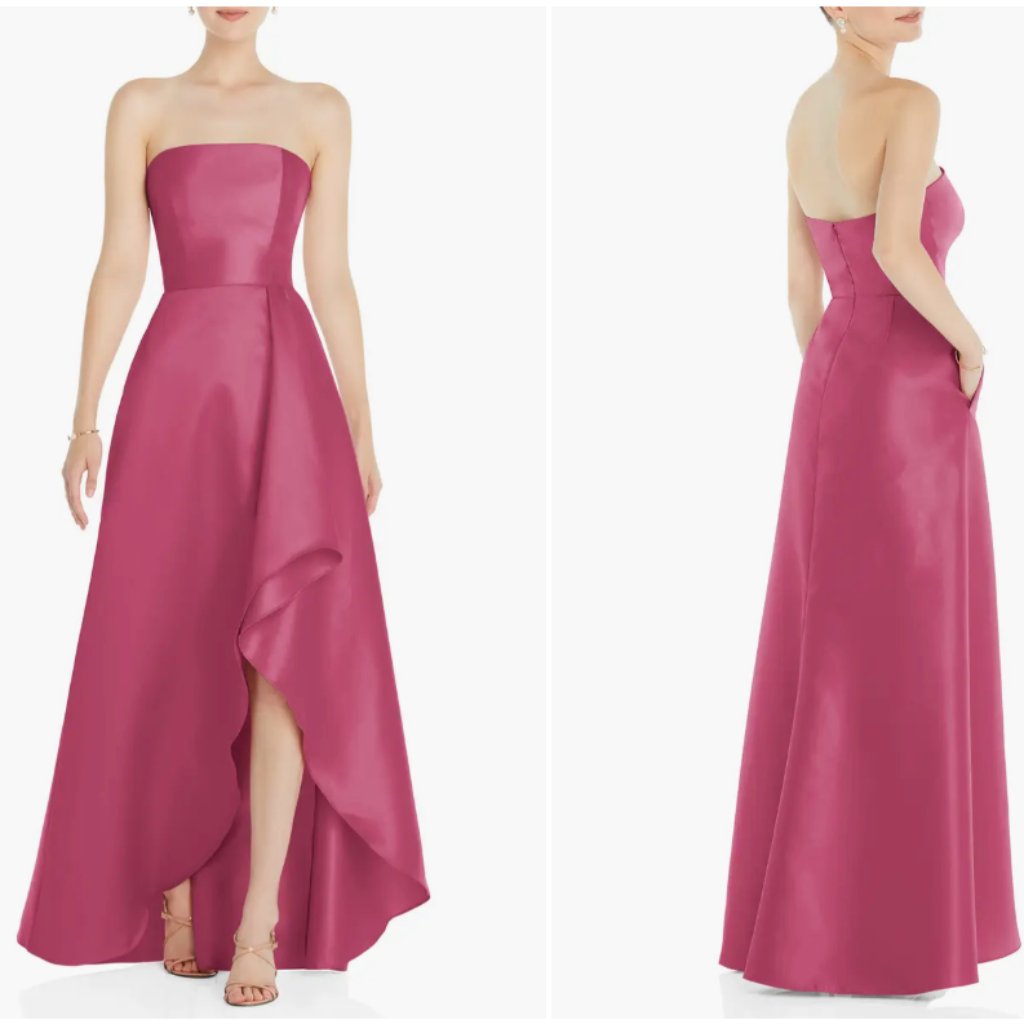 Alfred Sung D832 Strapless Satin High Low Tea Rose Gown Sz 10